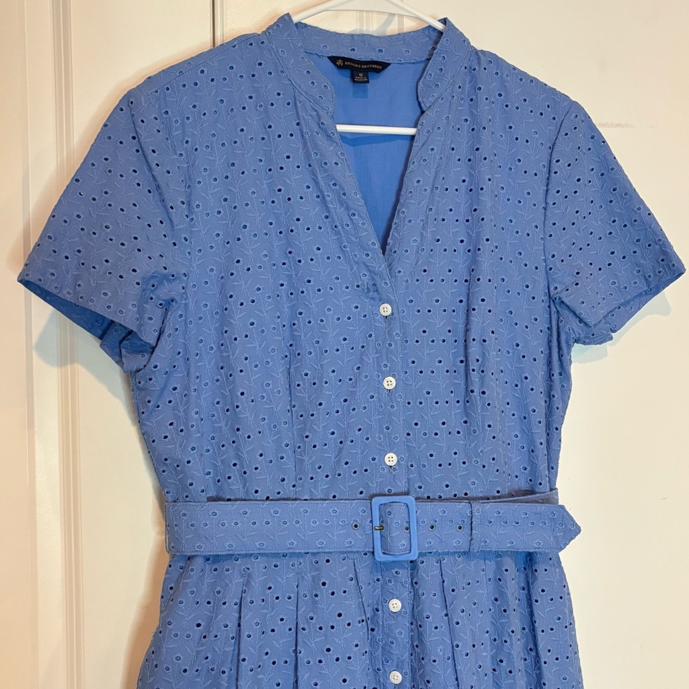 Brooks Brothers Blue Eyelet Button-Front Belted Dress - Picture 2 of 11